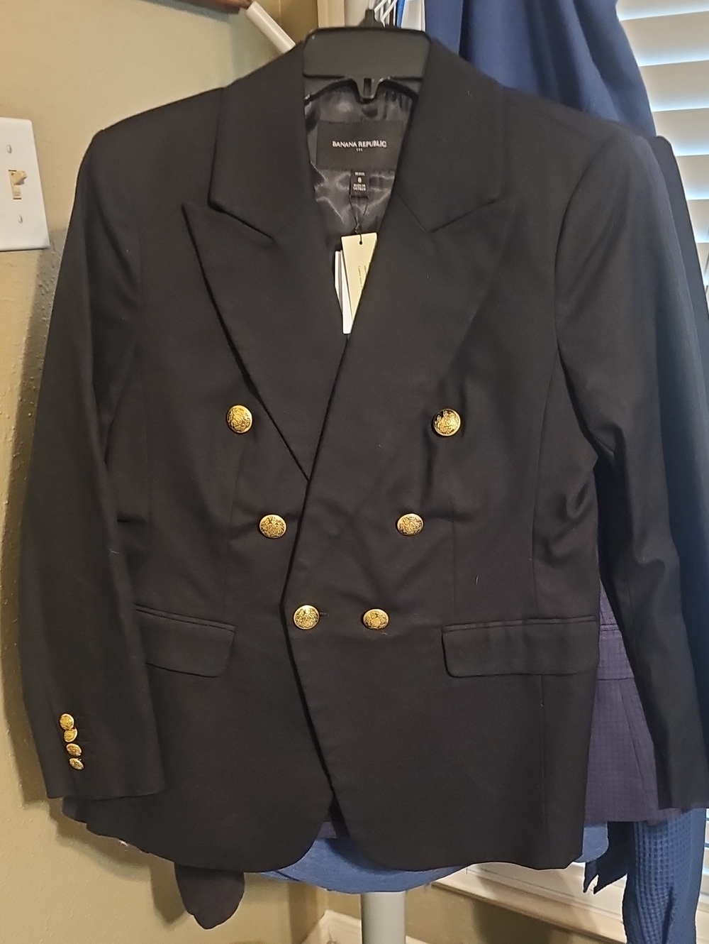 Banana Republic Black Double-Breasted Blazer with Gold-Tone Buttons